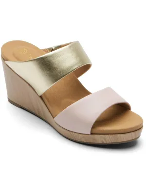 OJ Briah Two Band Womens Leather Slip On Wedge Sandals