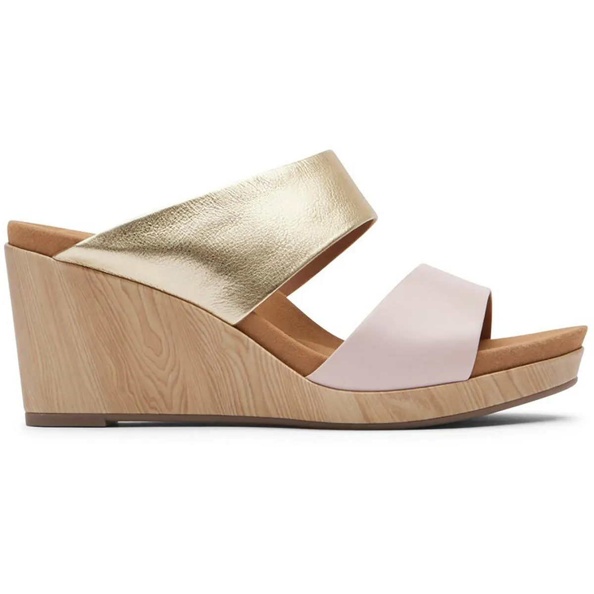 OJ Briah Two Band Womens Leather Slip On Wedge Sandals