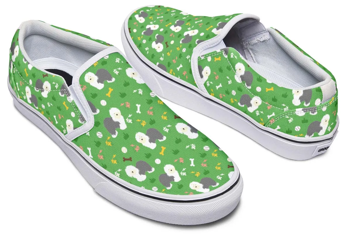 Playful Old English Sheepdog Slip-On Shoes