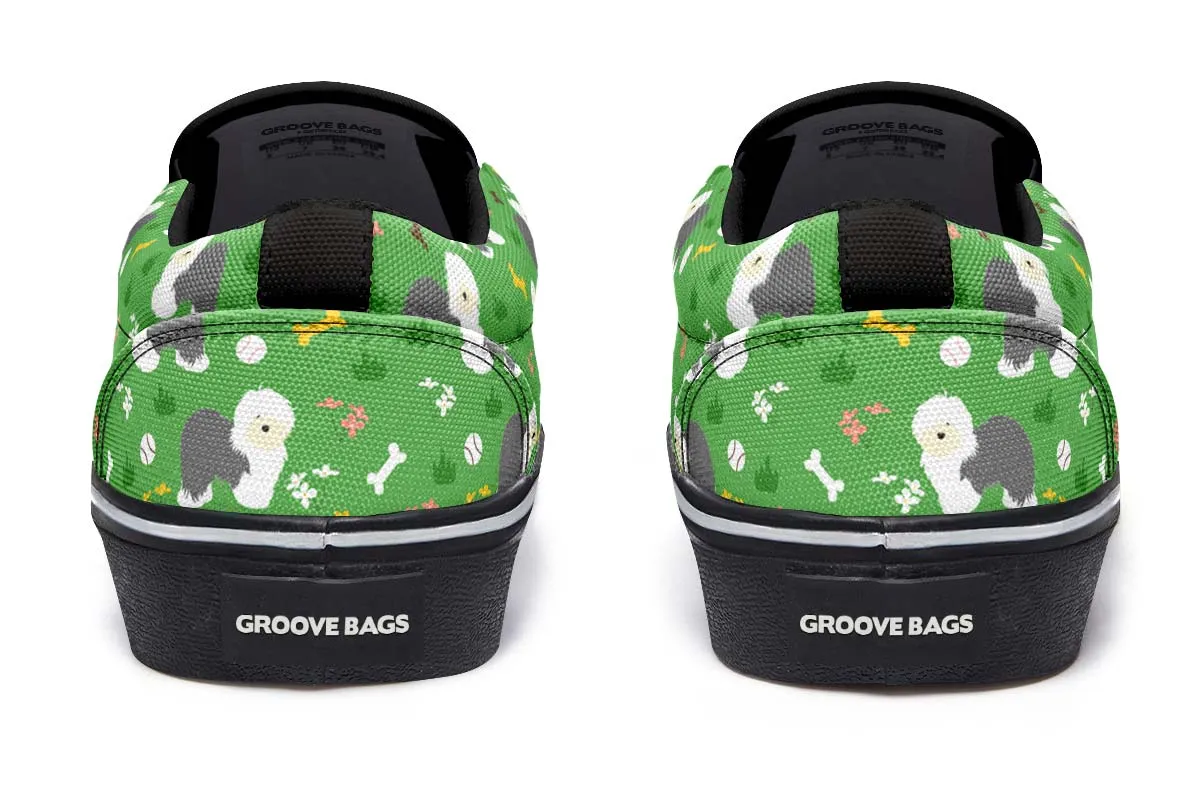 Playful Old English Sheepdog Slip-On Shoes