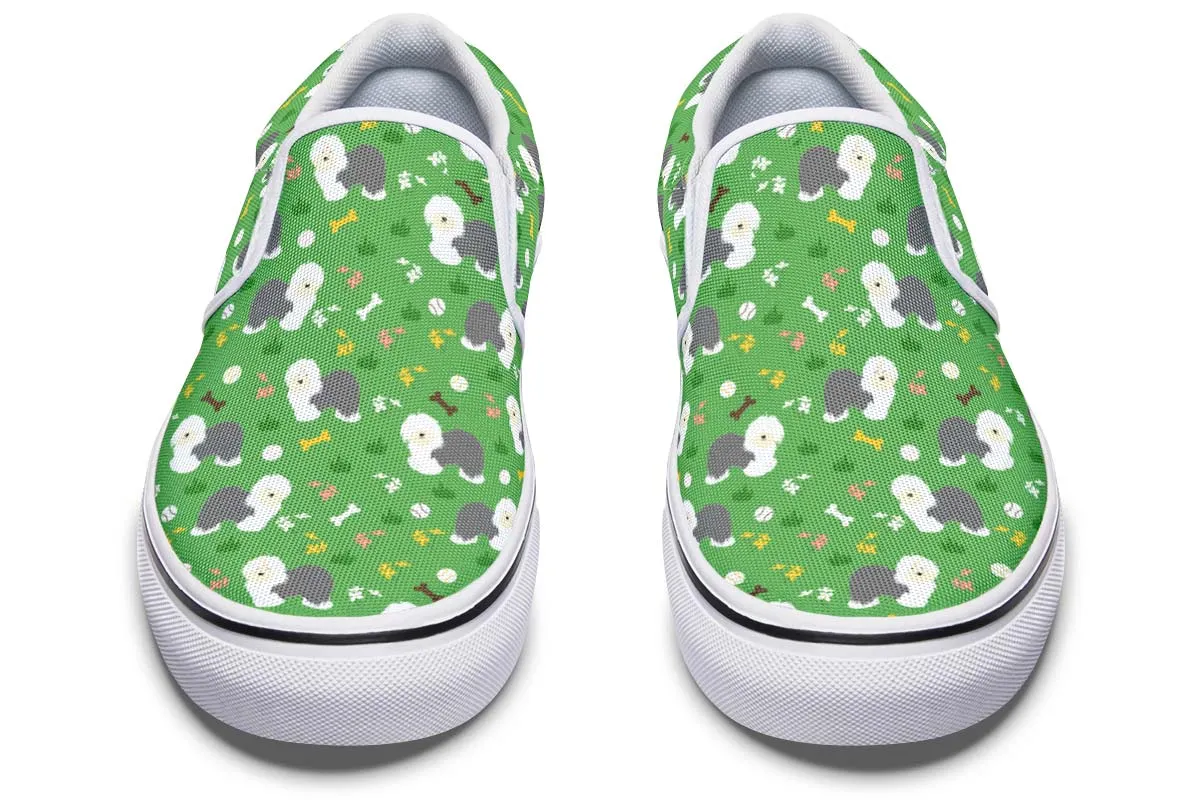 Playful Old English Sheepdog Slip-On Shoes