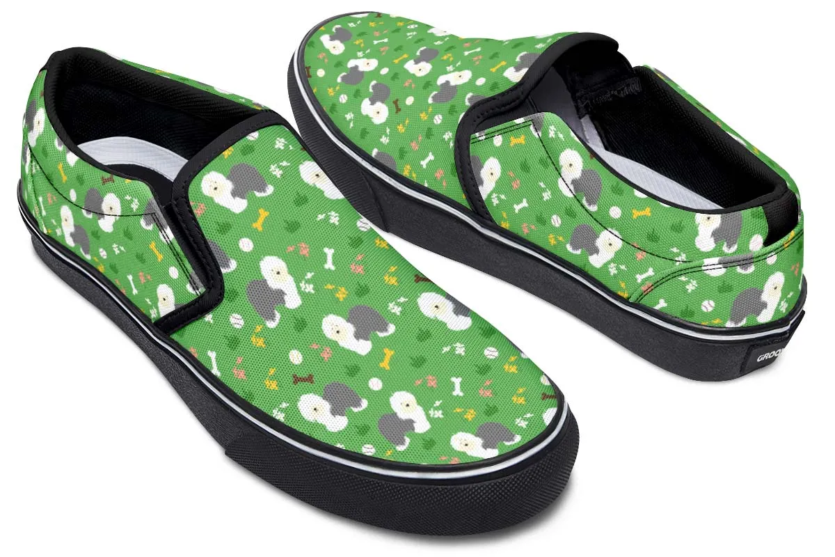 Playful Old English Sheepdog Slip-On Shoes