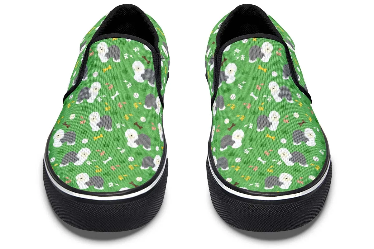 Playful Old English Sheepdog Slip-On Shoes