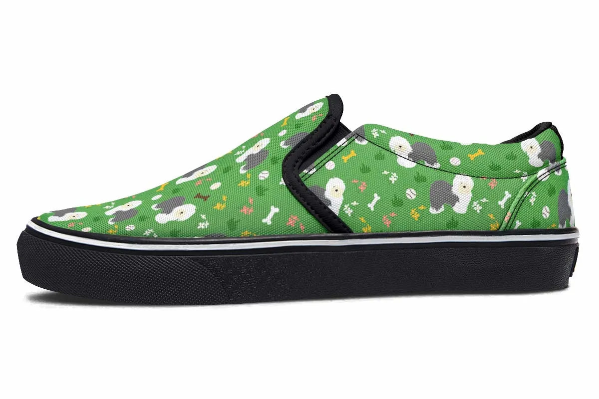Playful Old English Sheepdog Slip-On Shoes