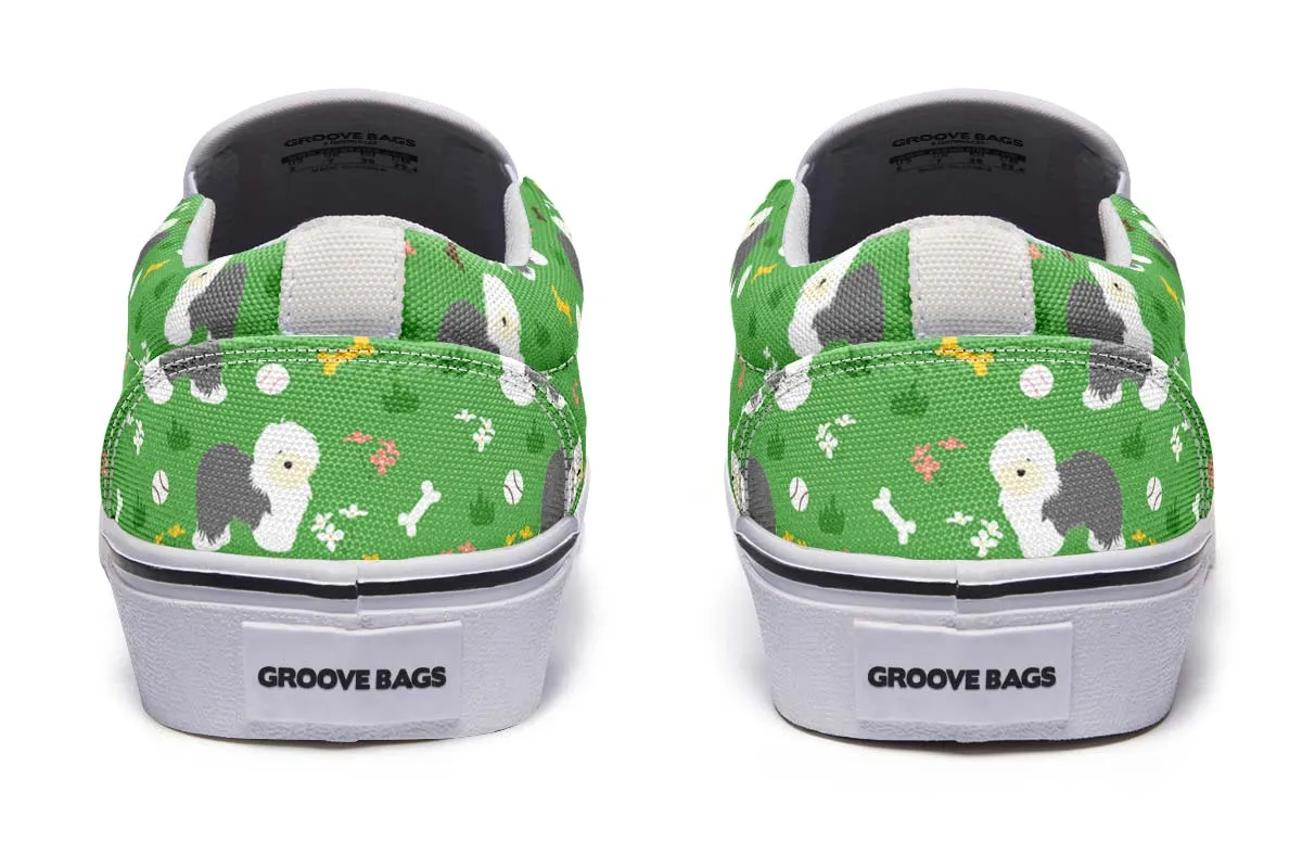 Playful Old English Sheepdog Slip-On Shoes