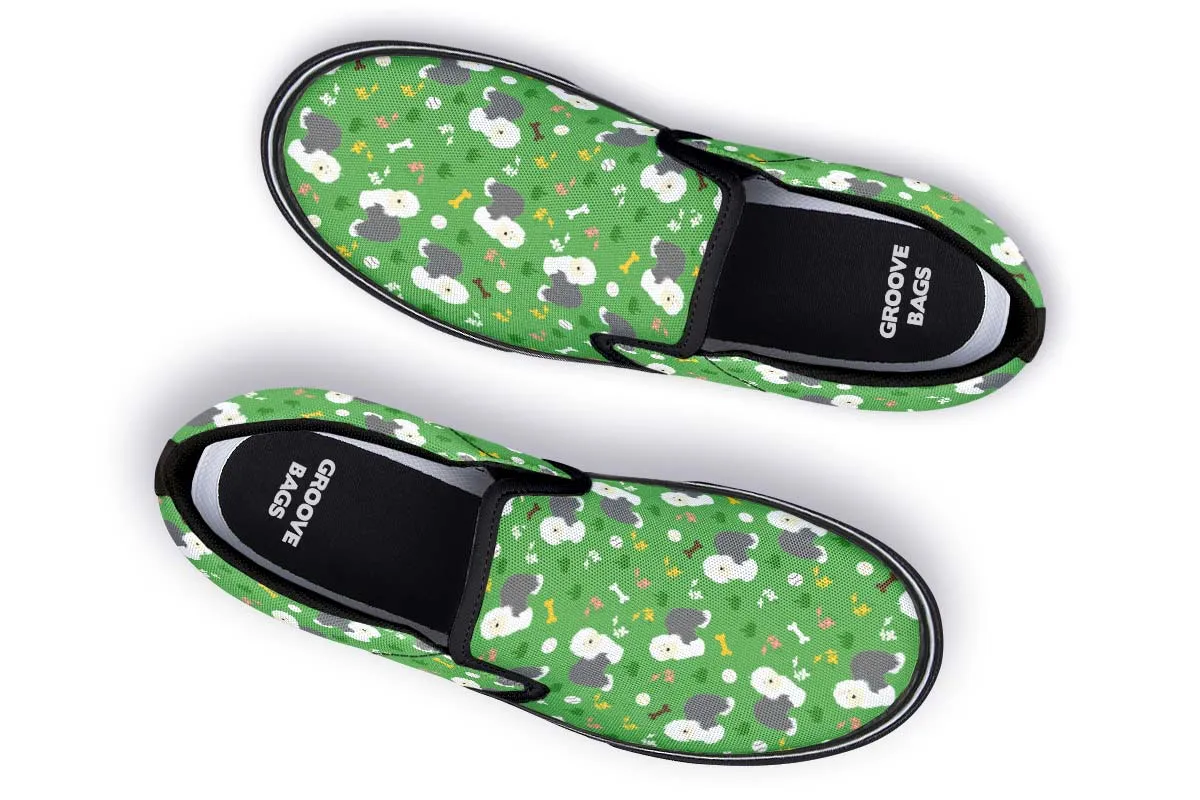 Playful Old English Sheepdog Slip-On Shoes