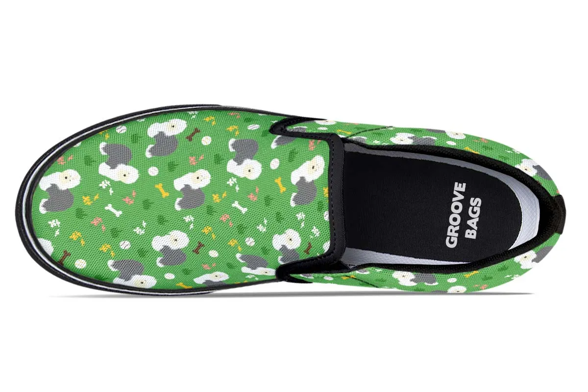 Playful Old English Sheepdog Slip-On Shoes