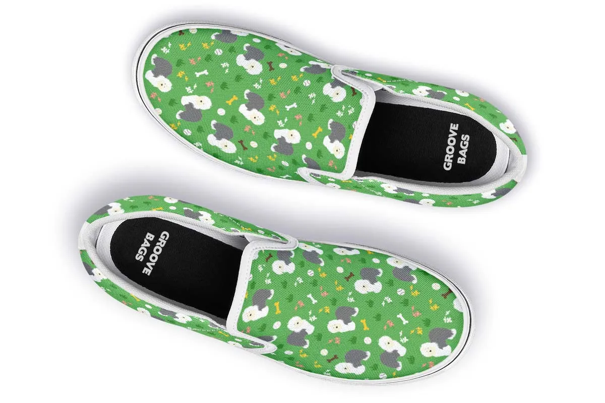 Playful Old English Sheepdog Slip-On Shoes