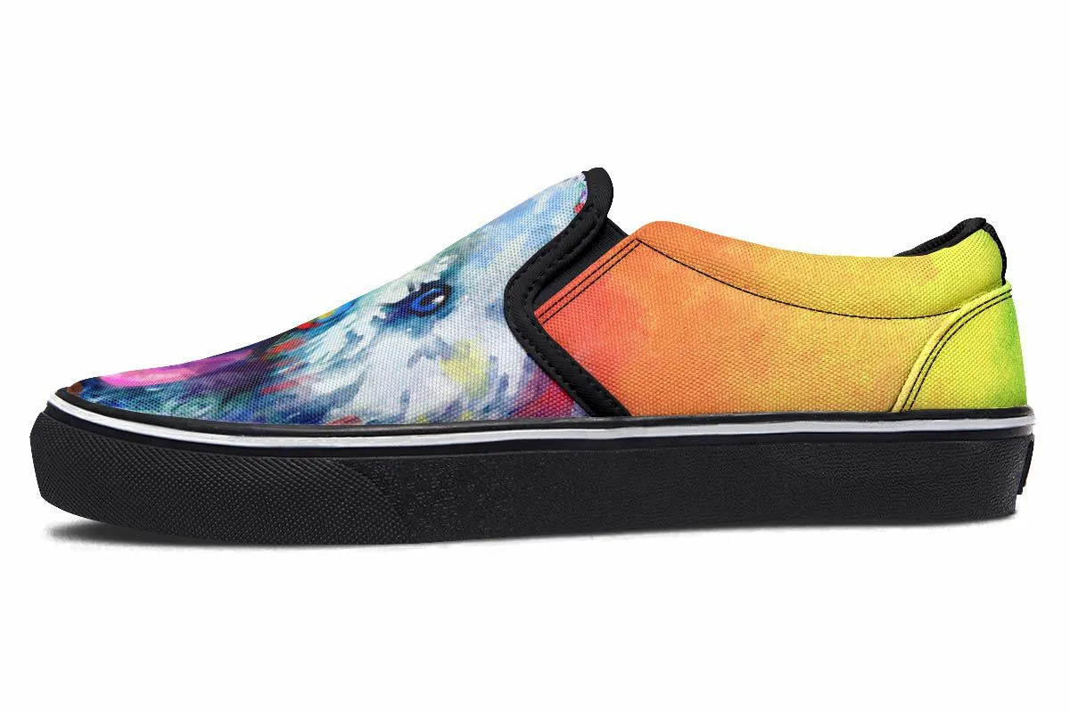 Rainbow Bichon Slip-On Shoes