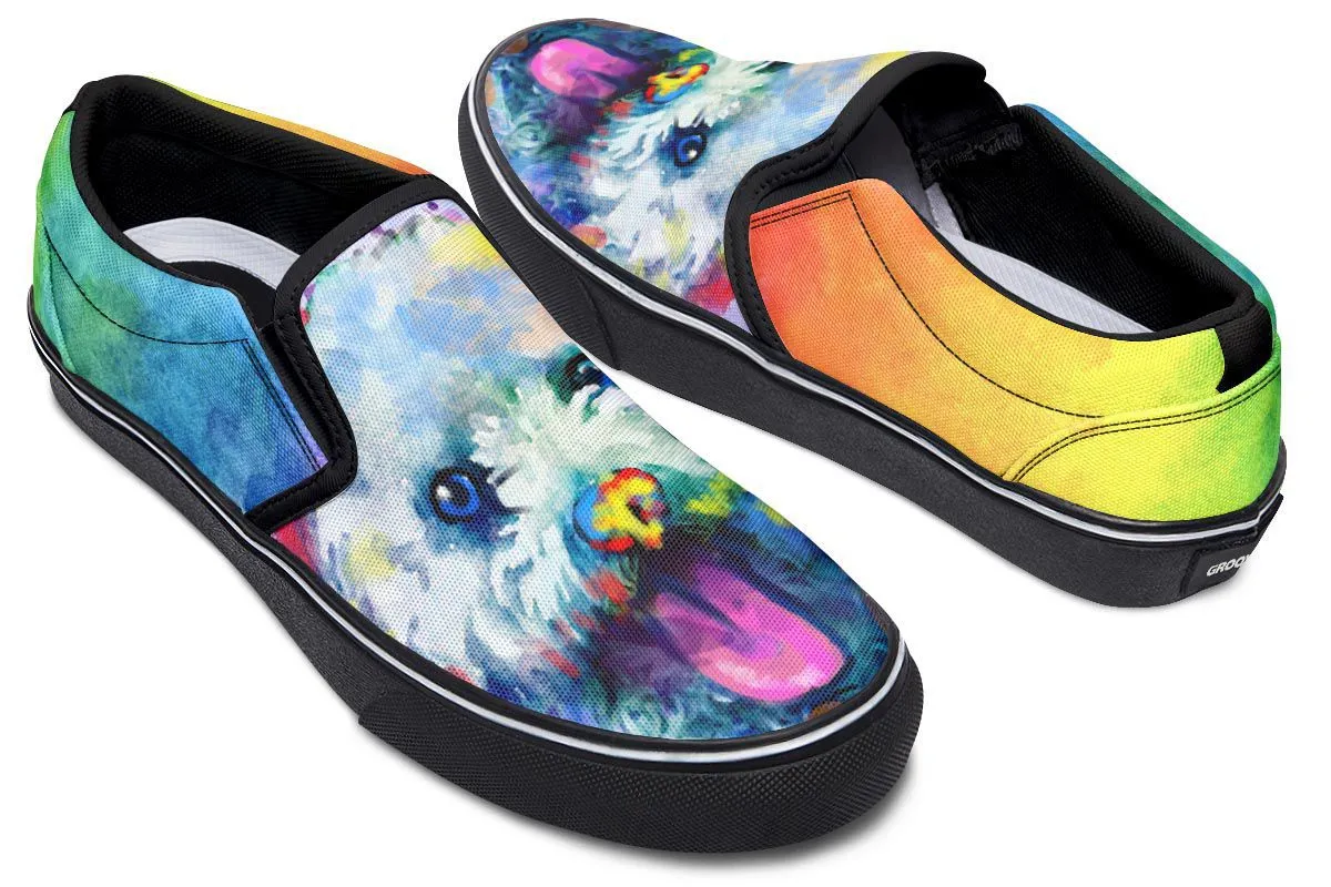 Rainbow Bichon Slip-On Shoes