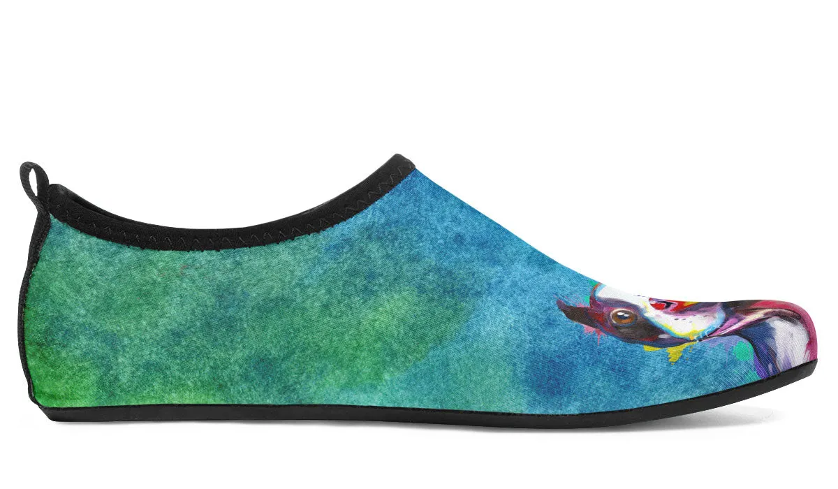 Rainbow Boston Terrier Aqua Barefoot Shoes