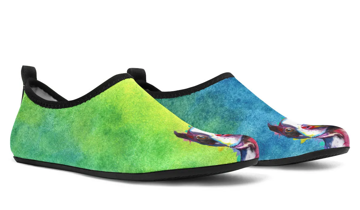Rainbow Boston Terrier Aqua Barefoot Shoes
