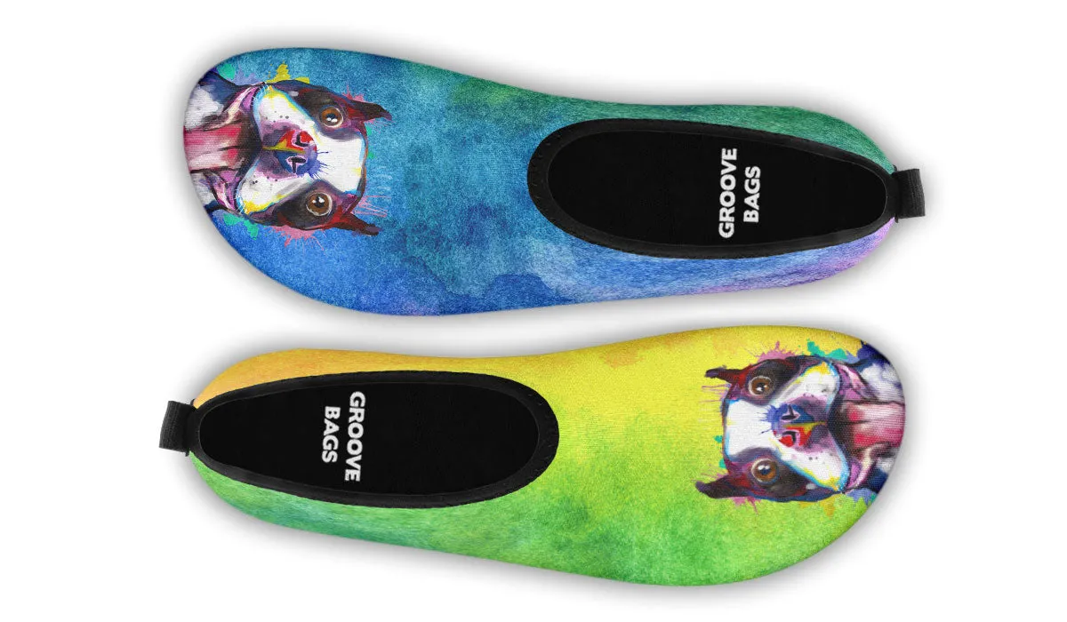 Rainbow Boston Terrier Aqua Barefoot Shoes