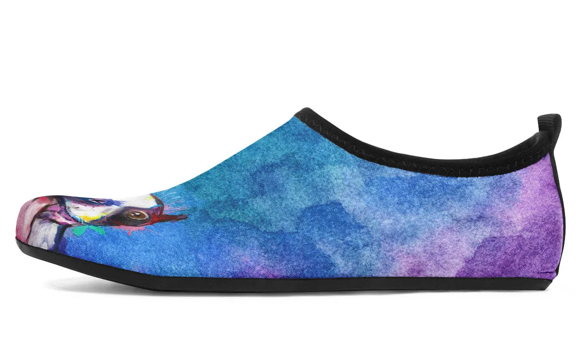 Rainbow Boston Terrier Aqua Barefoot Shoes