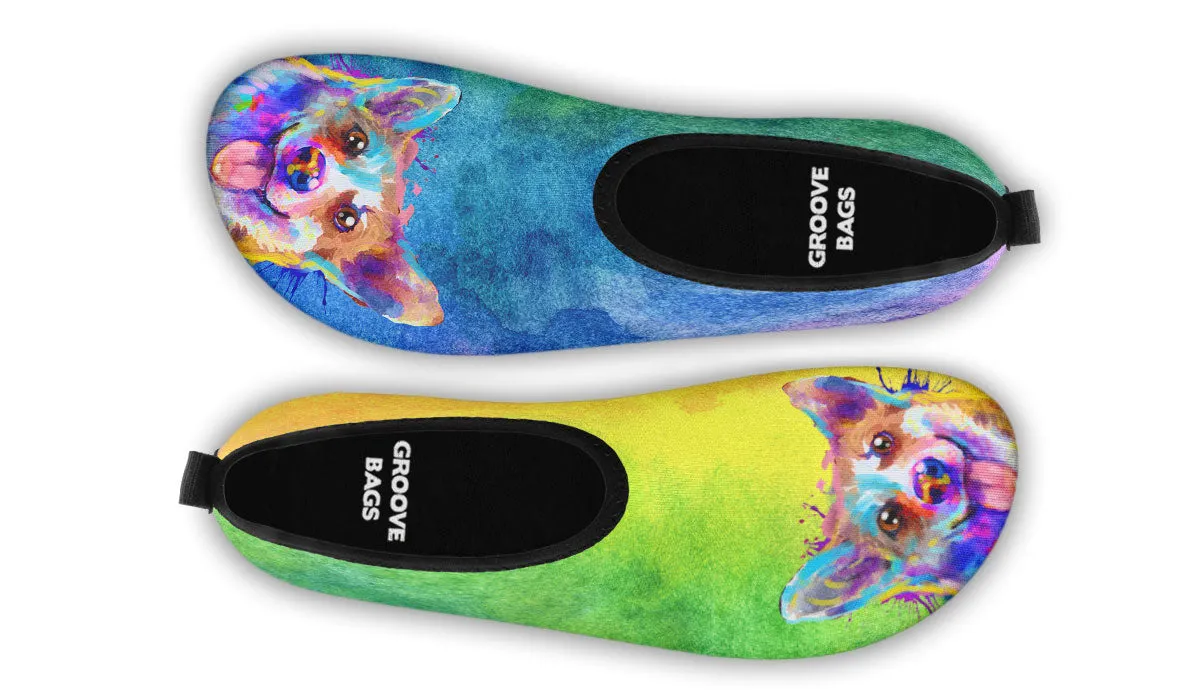 Rainbow Corgi Aqua Barefoot Shoes