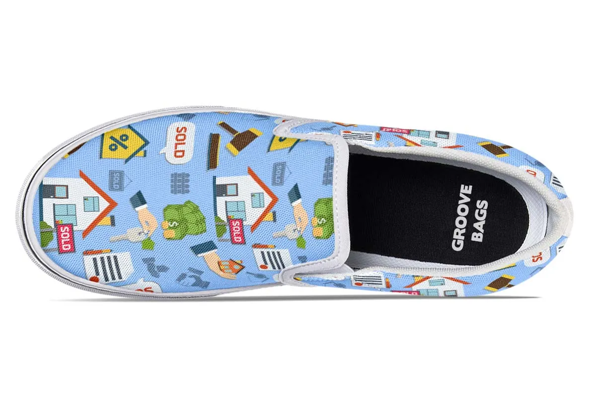 Real Estate Pattern Blue Slip-On Shoes