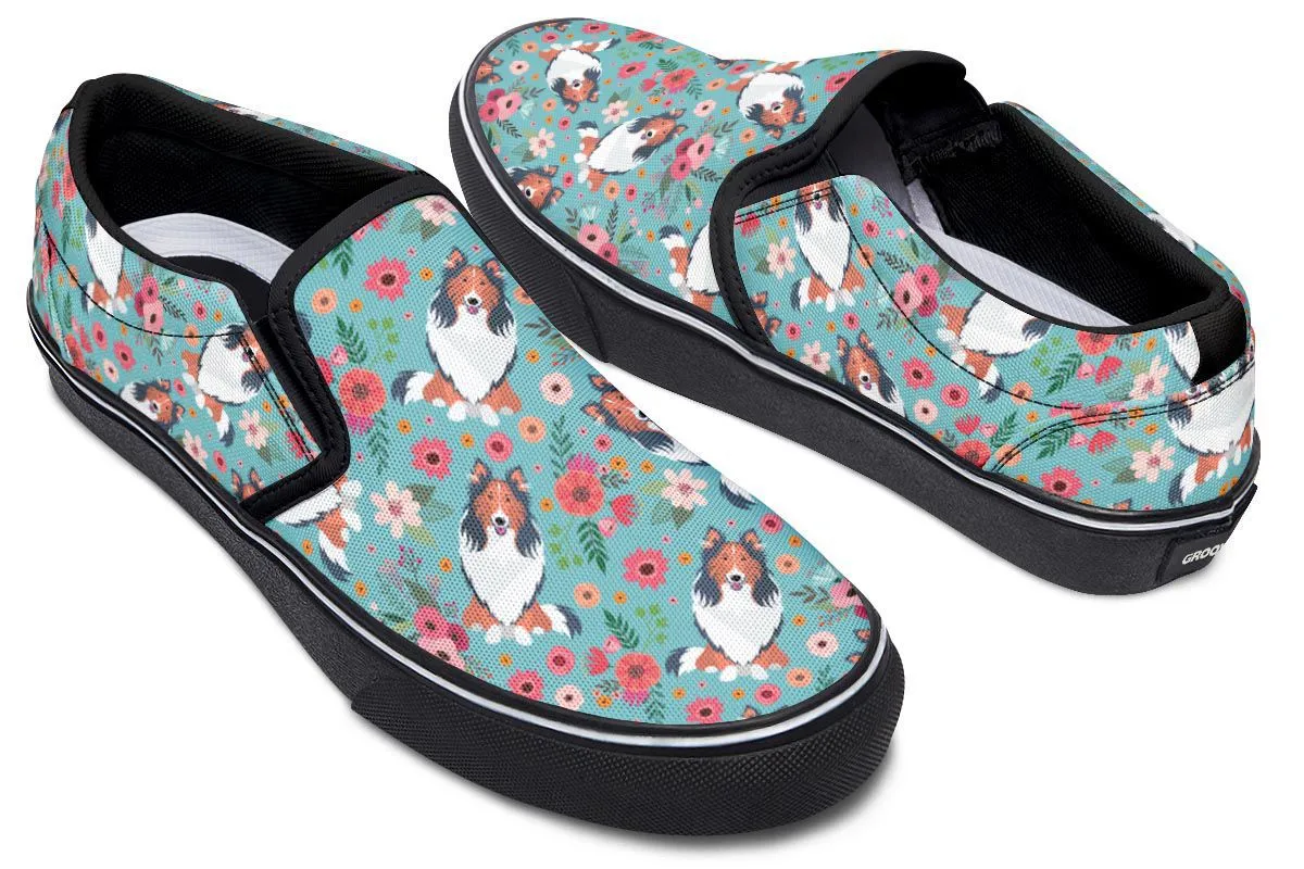 Rough Collie Flower Slip-On Shoes