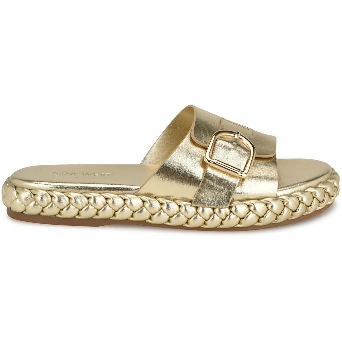 SHANTEL3 Womens Buckle Faux Leather Slide Sandals