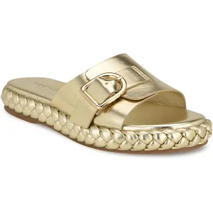 SHANTEL3 Womens Buckle Faux Leather Slide Sandals