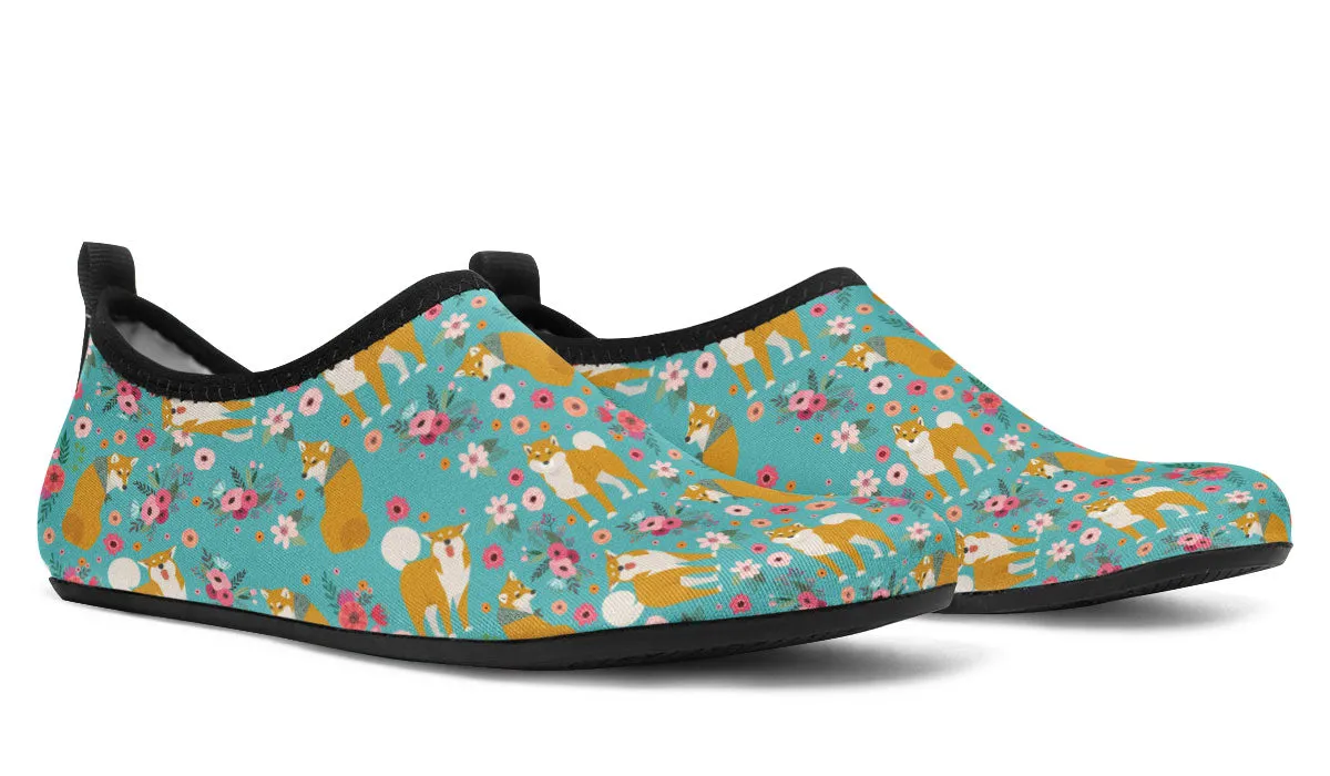 Shiba Inu Flower Aqua Barefoot Shoes