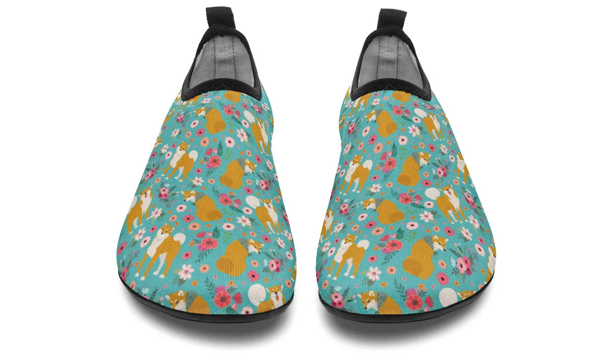 Shiba Inu Flower Aqua Barefoot Shoes