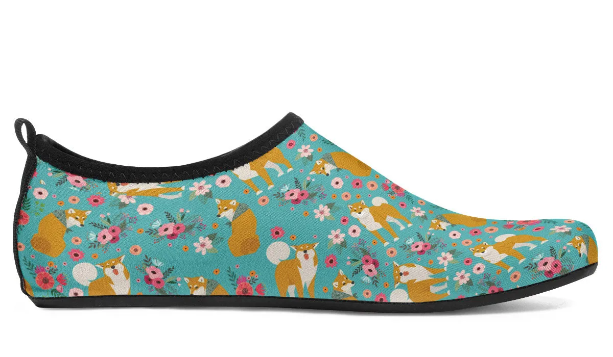 Shiba Inu Flower Aqua Barefoot Shoes
