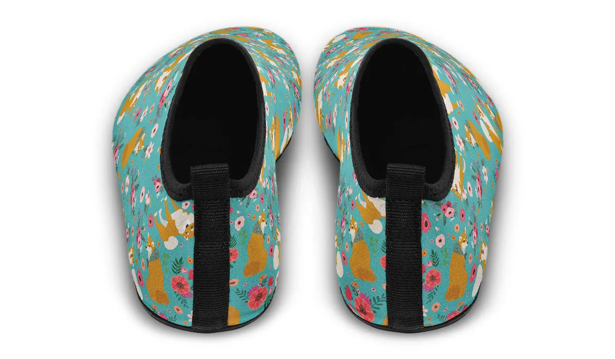 Shiba Inu Flower Aqua Barefoot Shoes