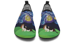 Starry Night Basset Hound Aqua Barefoot Shoes