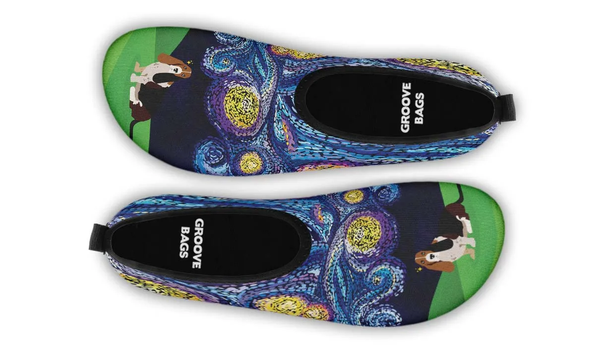 Starry Night Basset Hound Aqua Barefoot Shoes