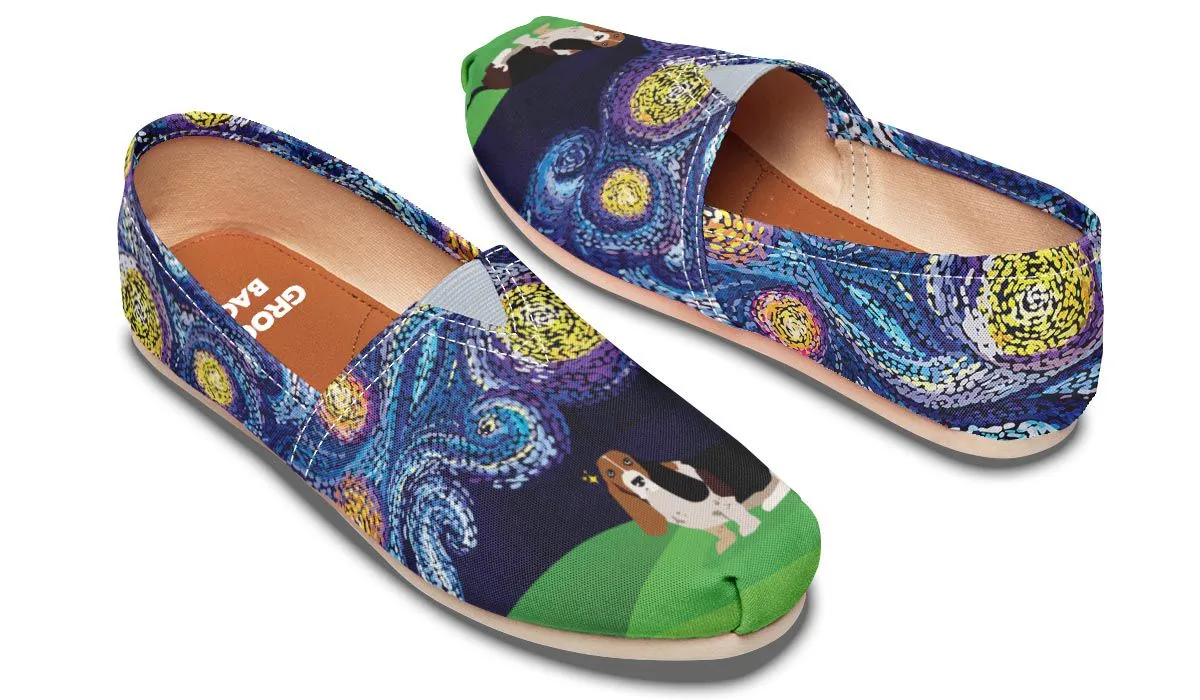 Starry Night Basset Hound Casual Shoes