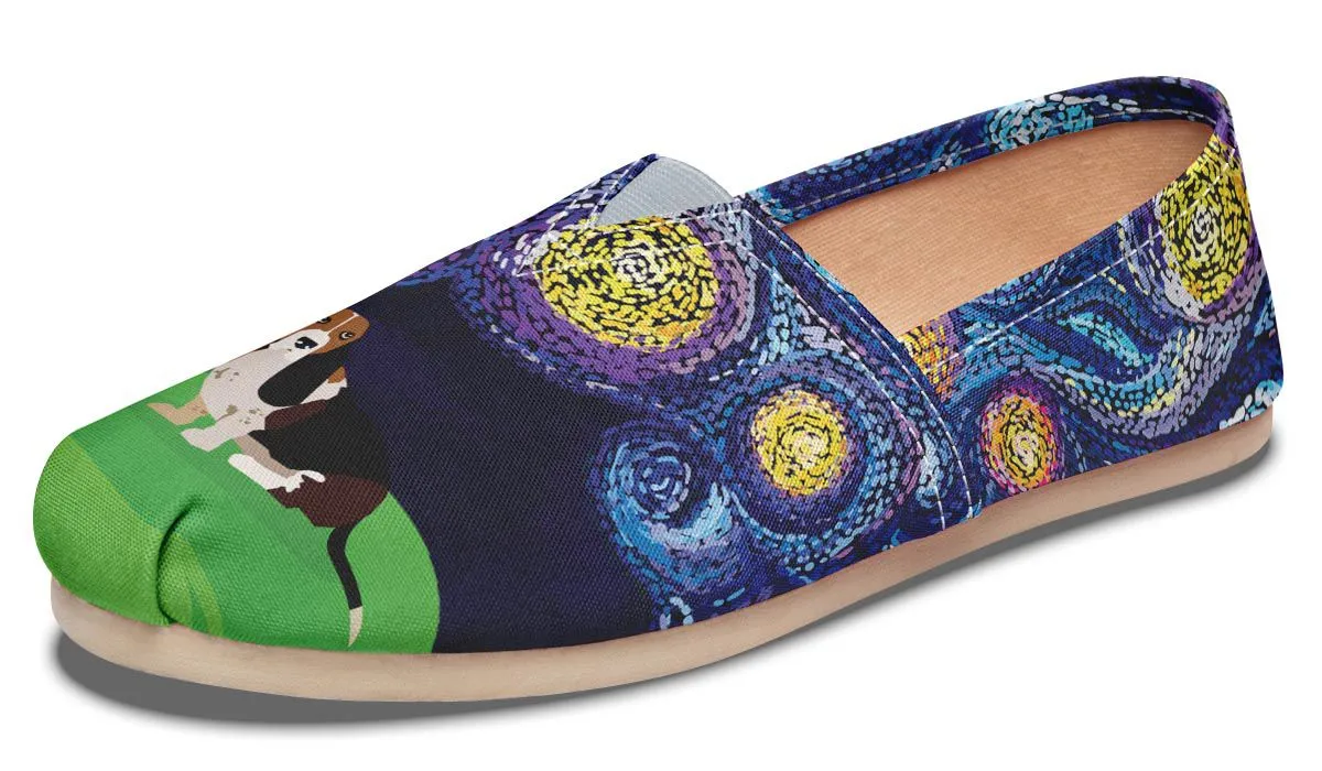 Starry Night Basset Hound Casual Shoes