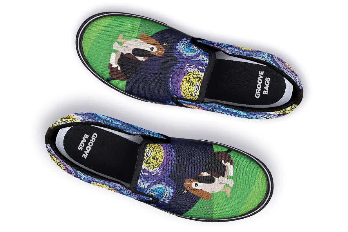 Starry Night Basset Hound Slip-On Shoes