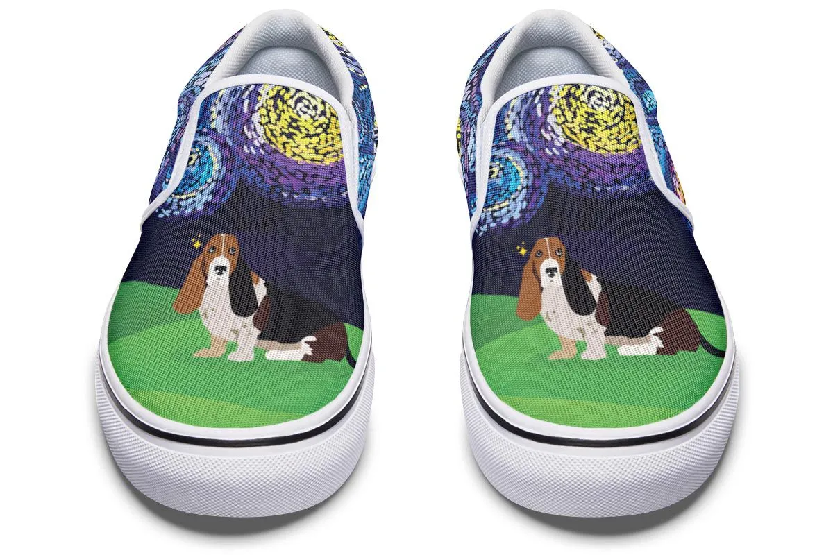 Starry Night Basset Hound Slip-On Shoes