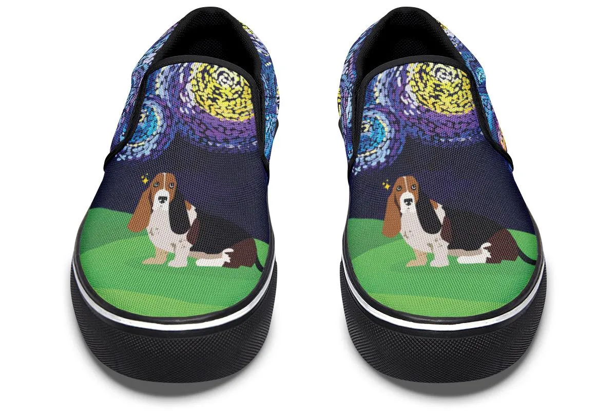 Starry Night Basset Hound Slip-On Shoes