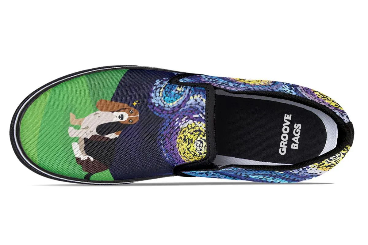 Starry Night Basset Hound Slip-On Shoes