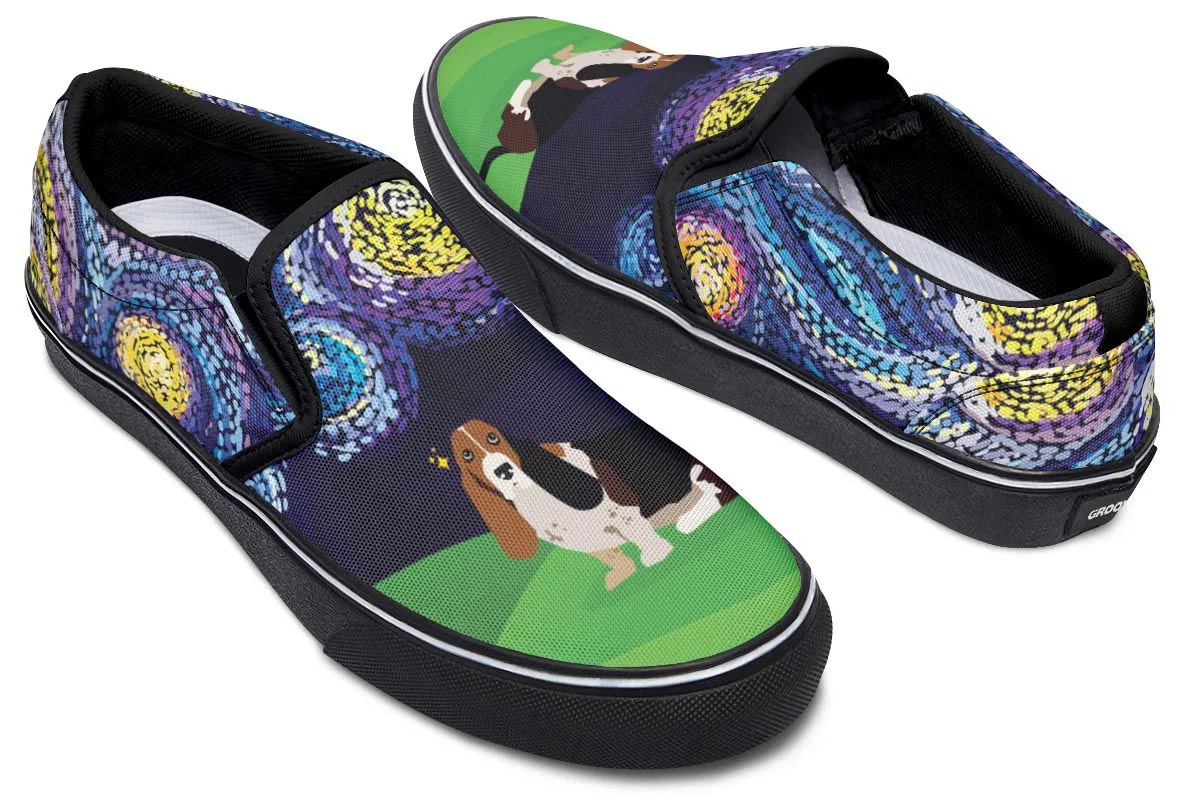 Starry Night Basset Hound Slip-On Shoes