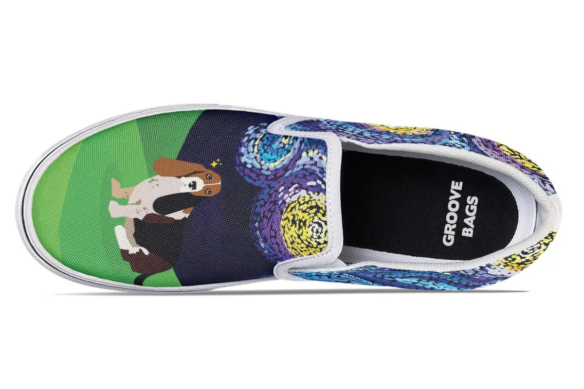 Starry Night Basset Hound Slip-On Shoes