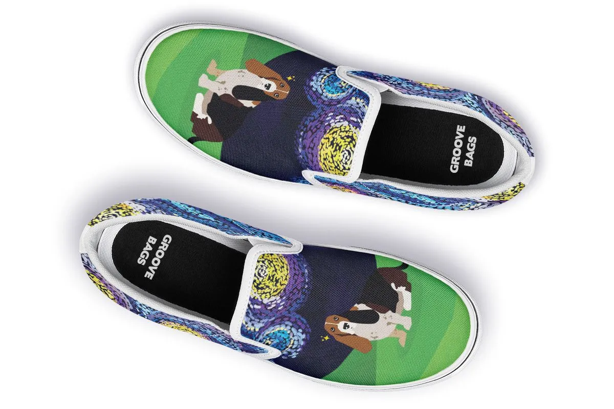Starry Night Basset Hound Slip-On Shoes