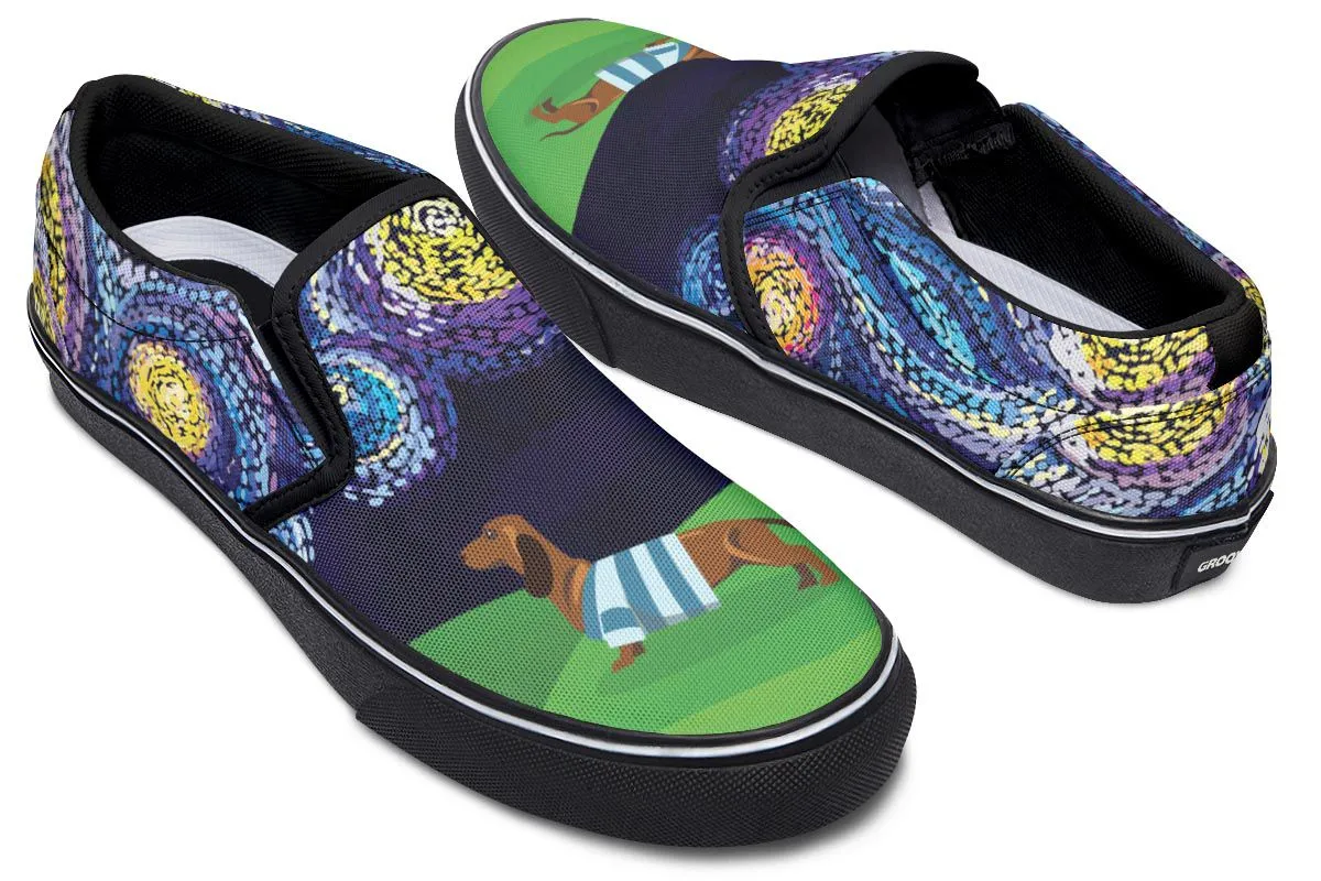 Starry Night Dachshund Slip-On Shoes