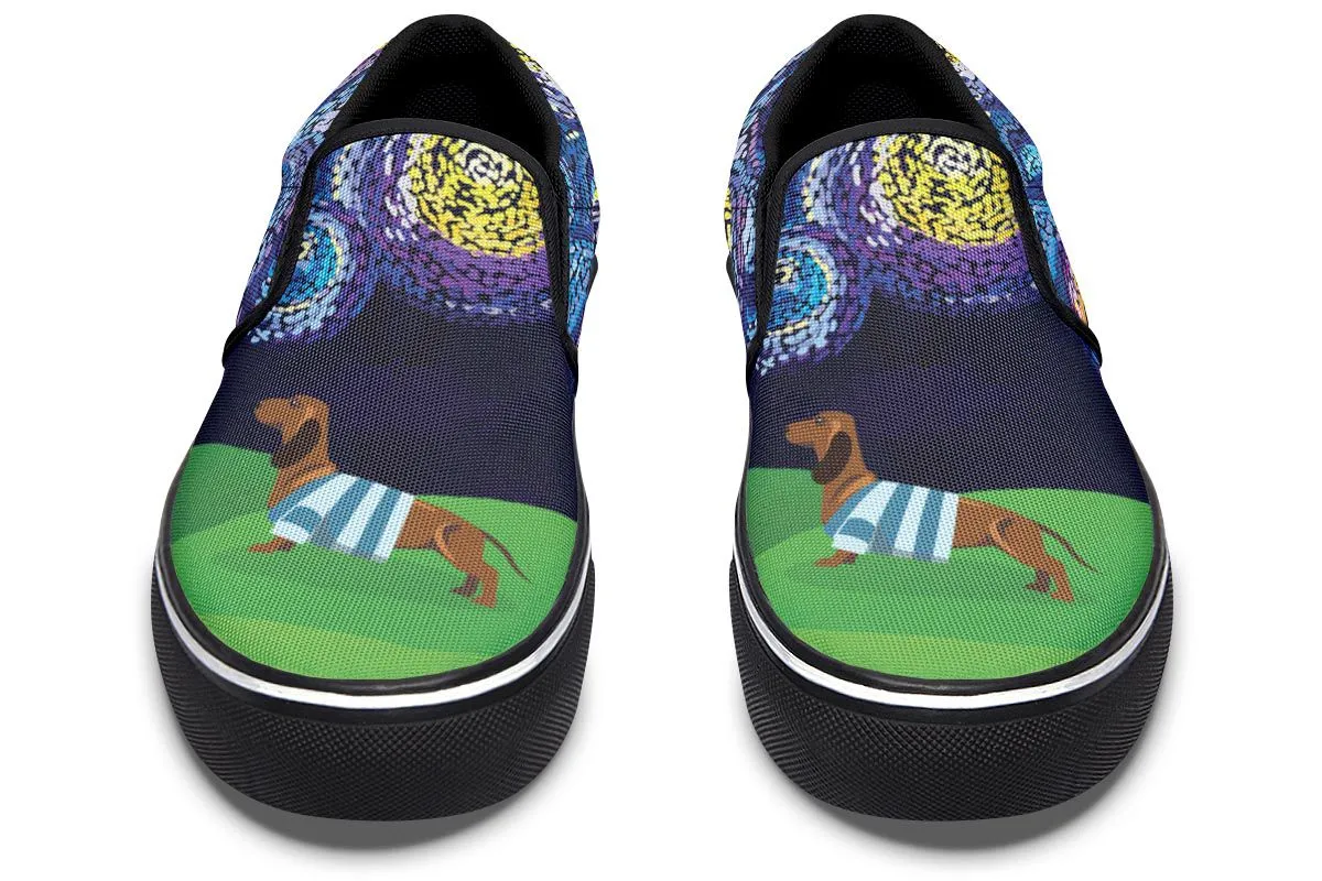 Starry Night Dachshund Slip-On Shoes