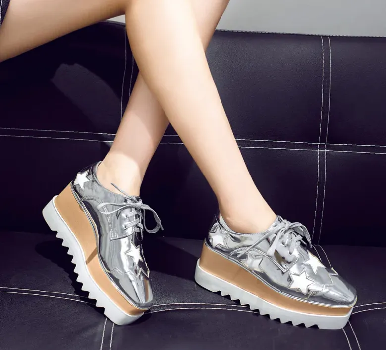 USS Shoes Merchan Women's Platform Patent Leather Black Shoes