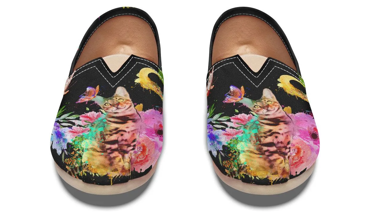 Watercolor Cat Bengal Casual Shoes