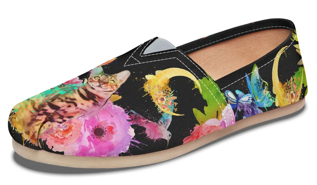 Watercolor Cat Bengal Casual Shoes