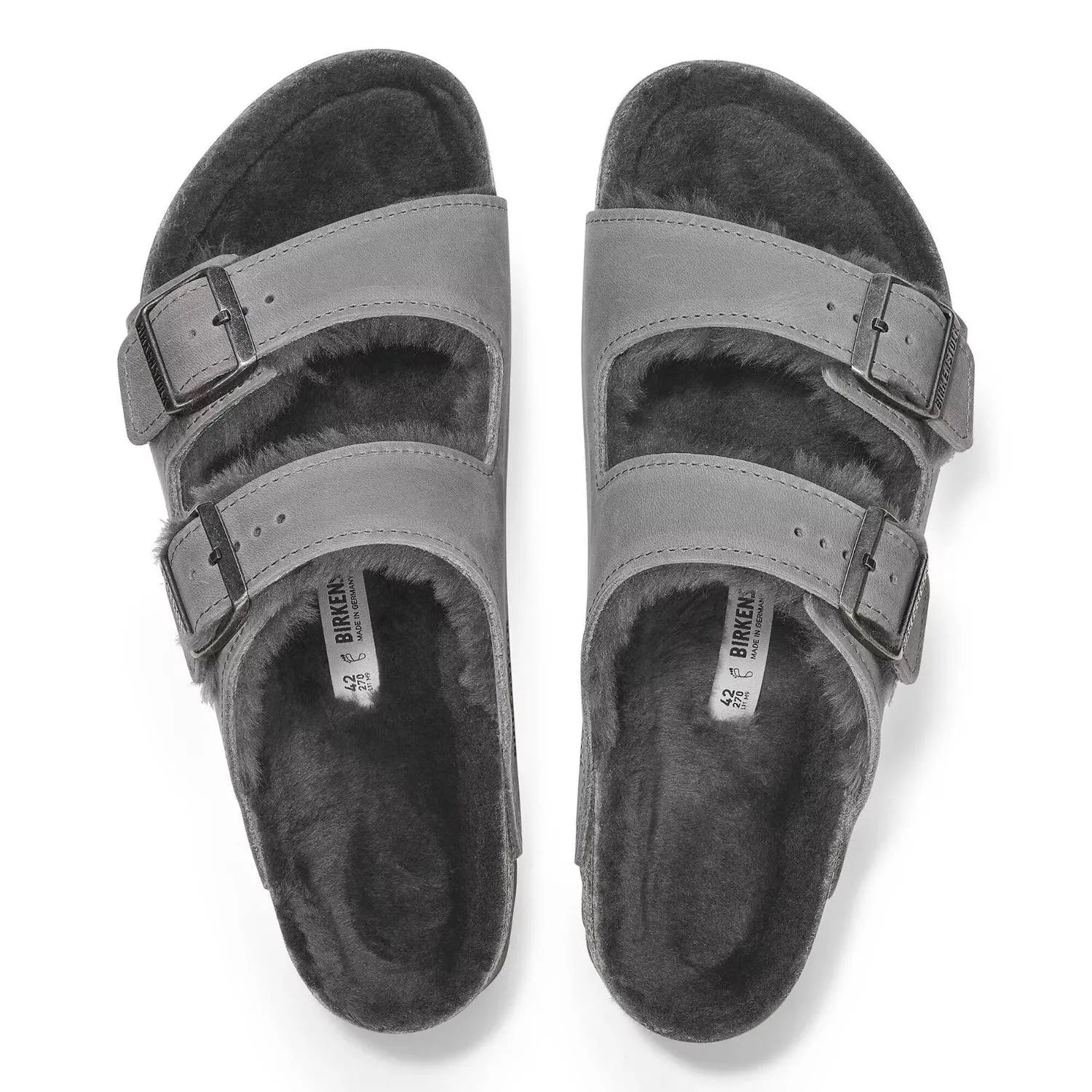 Women's Arizona Shearling Sandal In Iron Oiled Leather