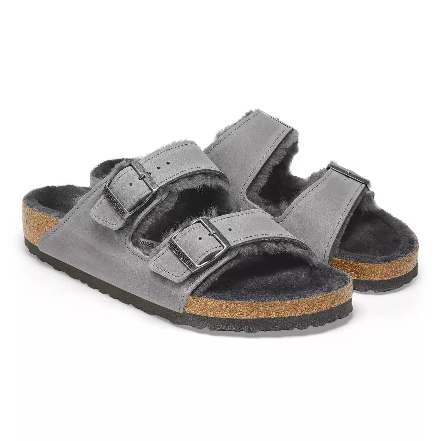 Women's Arizona Shearling Sandal In Iron Oiled Leather