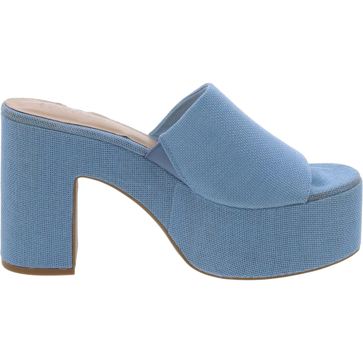 Womens Block Heel Straw Slide Sandals