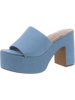 Womens Block Heel Straw Slide Sandals