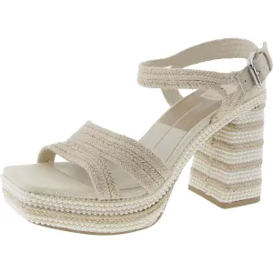 Womens Embellished Canvas Block Heel