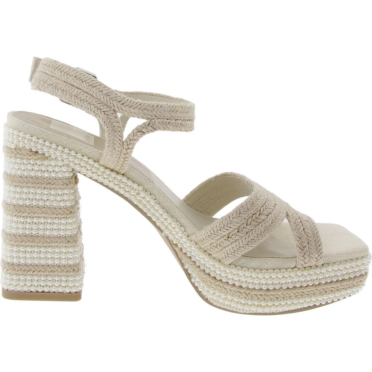 Womens Embellished Canvas Block Heel