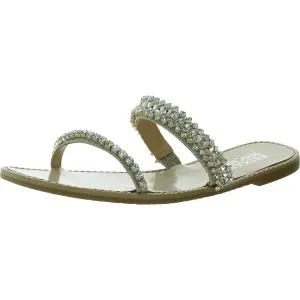 Womens Faux Leather Rhinestone Slide Sandals